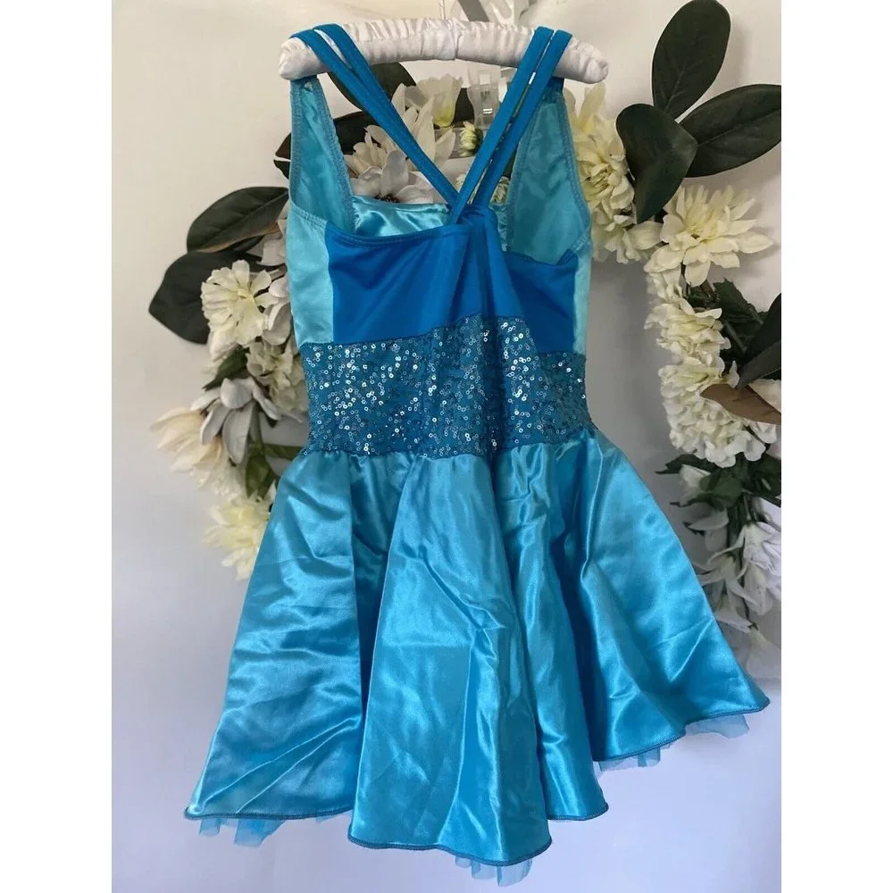 Artstone Sequined Blue Dance Costume Jazz Tap Skate‎ Dress Leotard Tutu Girl LC